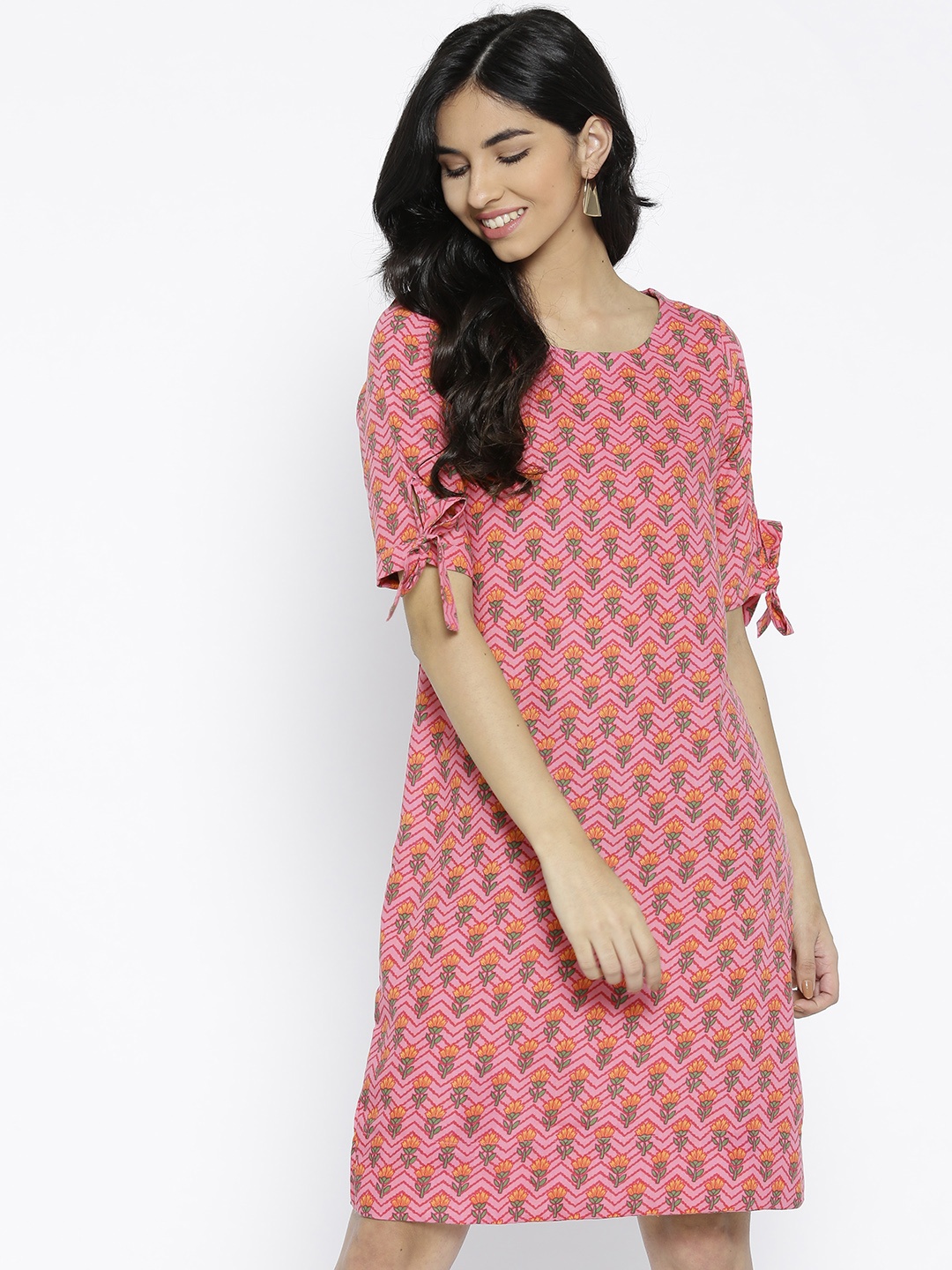 

Global Desi Women Pink Printed A-Line Dress