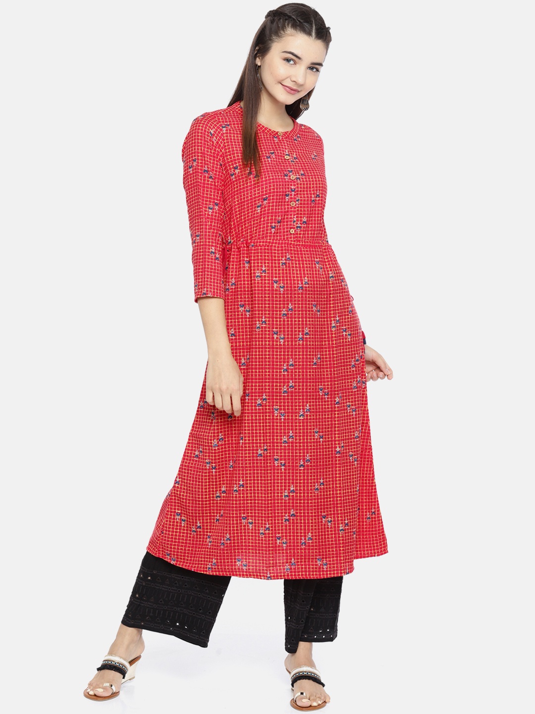

Global Desi Women Red & Orange Printed A-Line Kurta
