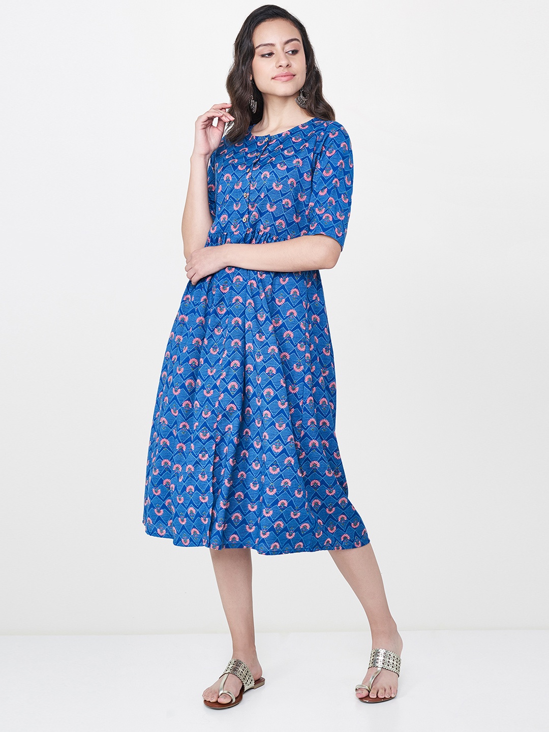 

Global Desi Women Blue Printed A-Line Dress