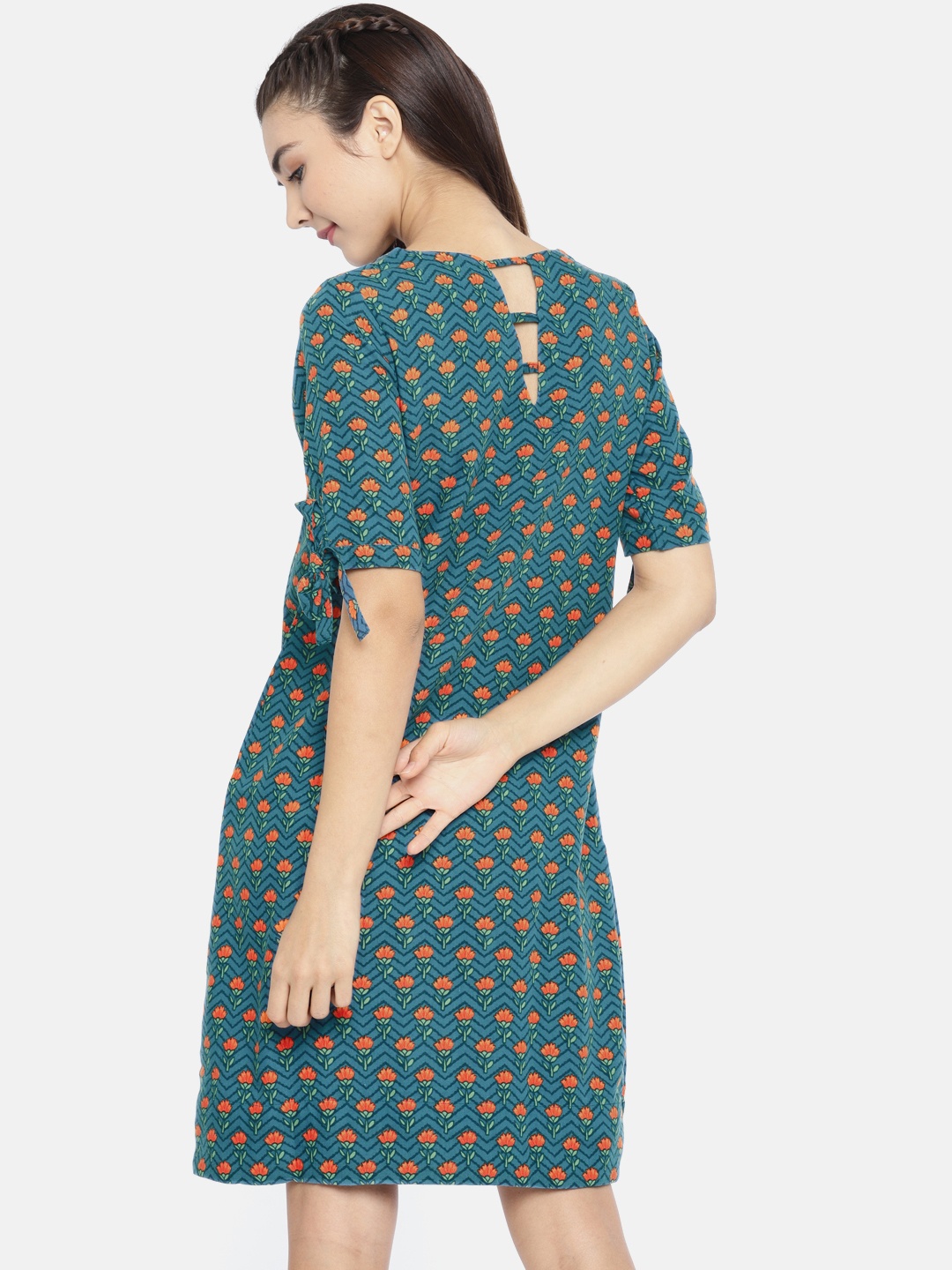 

Global Desi Women Teal Printed A-Line Dress