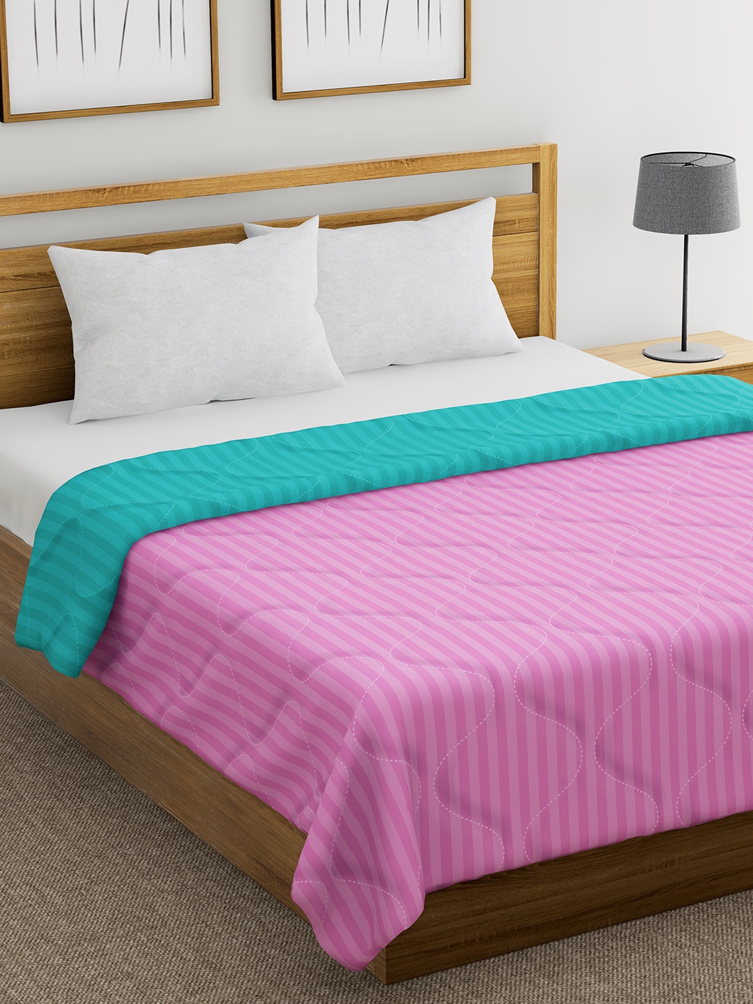 

Divine Casa Pink & Green Solid Mild Winter 210 GSM Double Bed Dohar