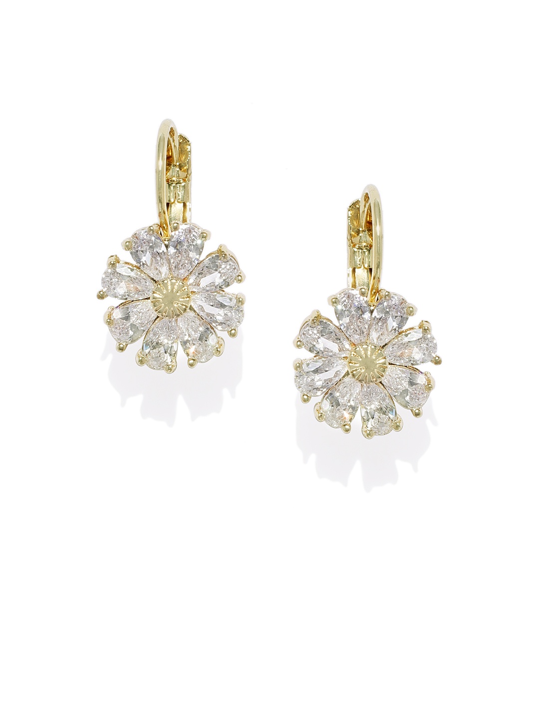 

OOMPH Gold-Plated & White Cubic Zirconia Studded Drop Earrings