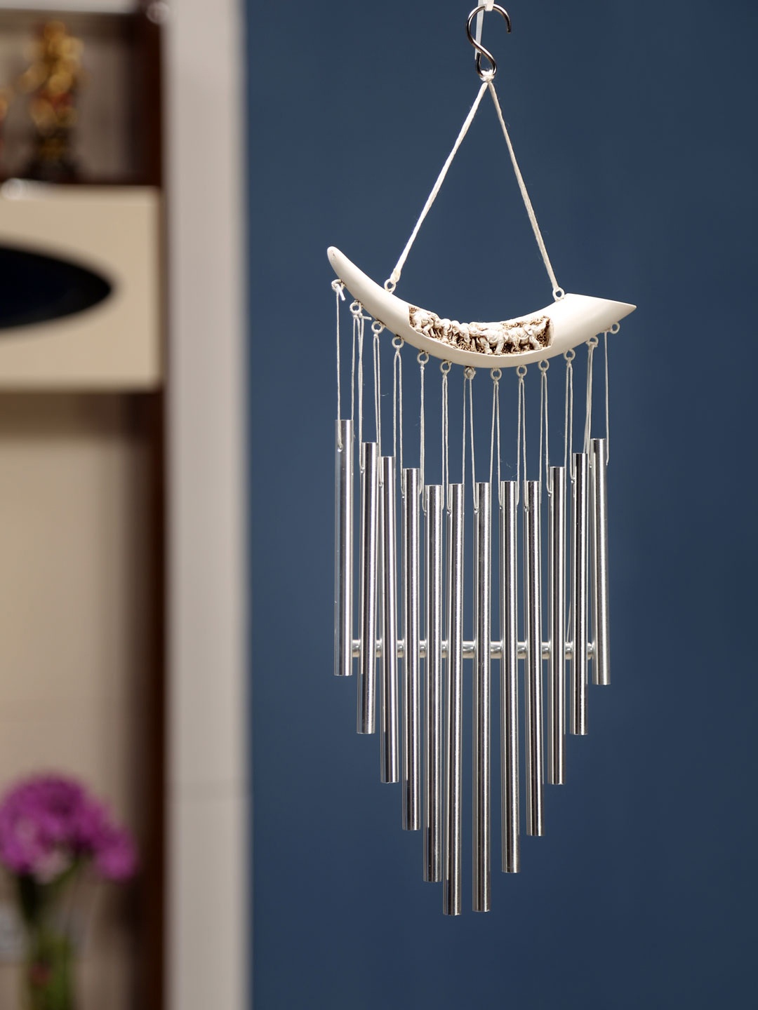 

Athome by Nilkamal Windchime with Elephants Carving, Silver