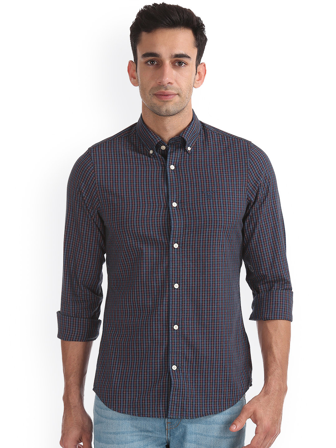 

GANT Men Blue & Maroon Regular Fit Checked Casual Shirt