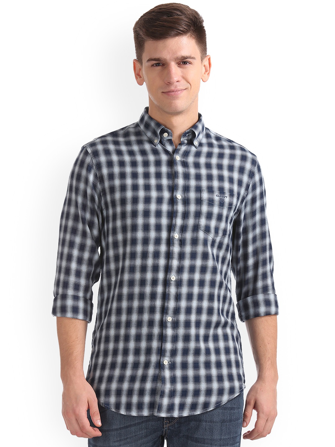 

GANT Men Blue & Grey Regular Fit Checked Casual Shirt