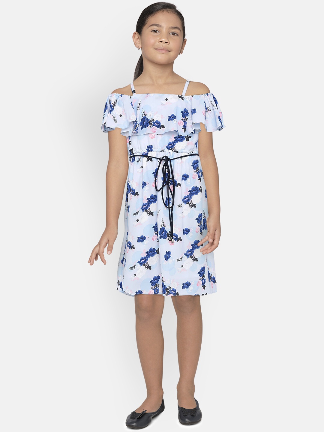 

Peppermint Girls Blue Printed Fit & Flare Dress