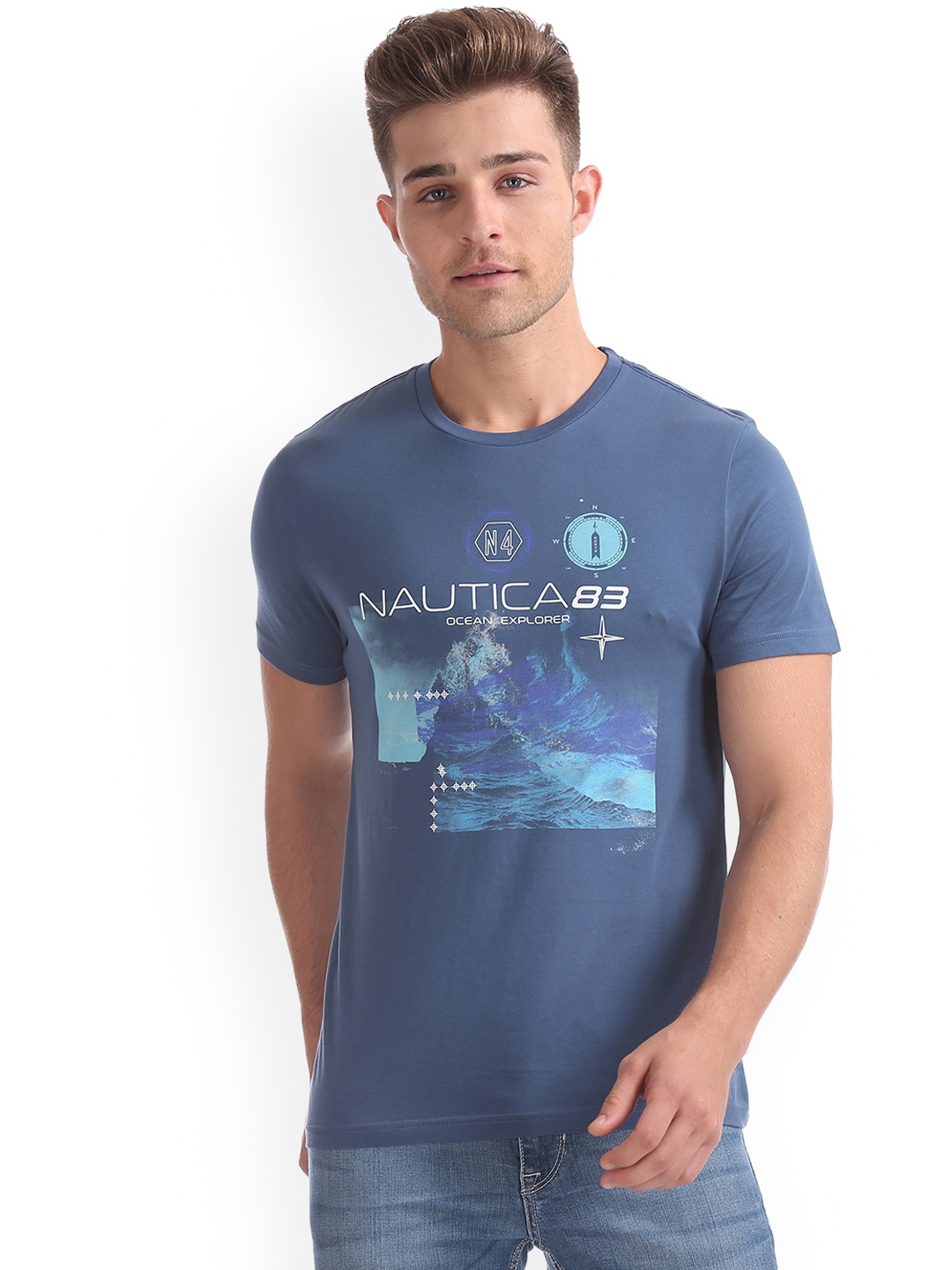 

Nautica Men Blue Printed Round Neck T-shirt