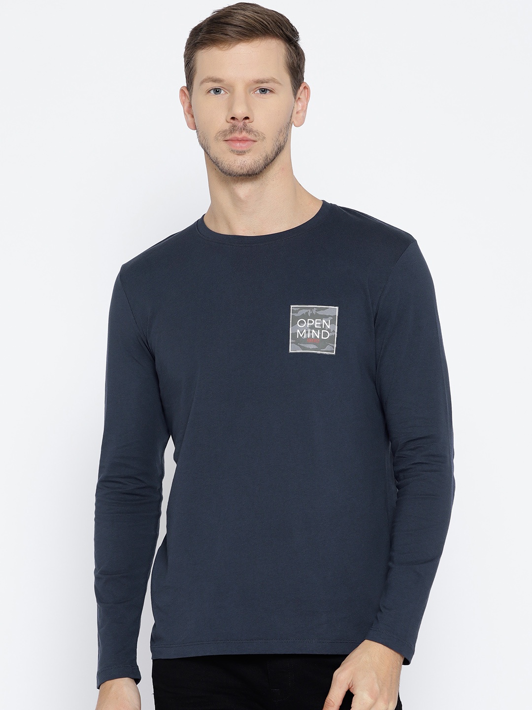

ESPRIT Men Navy Blue Solid Round Neck Pure Cotton T-shirt