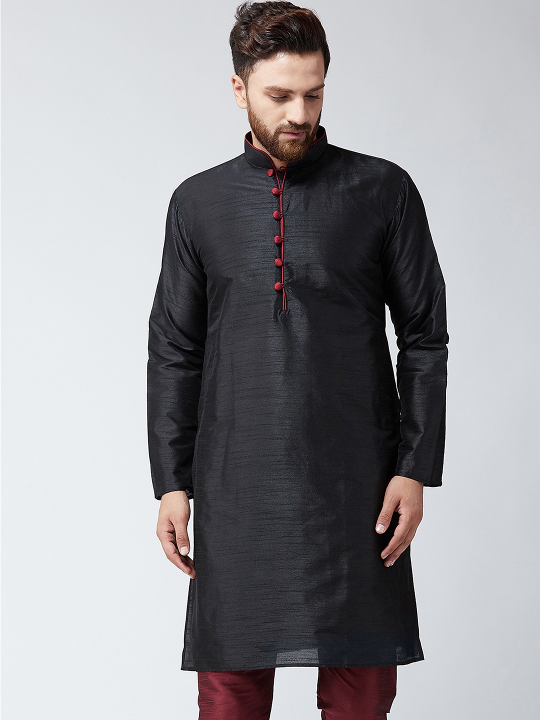 

SOJANYA Men Black Woven Design Straight Kurta