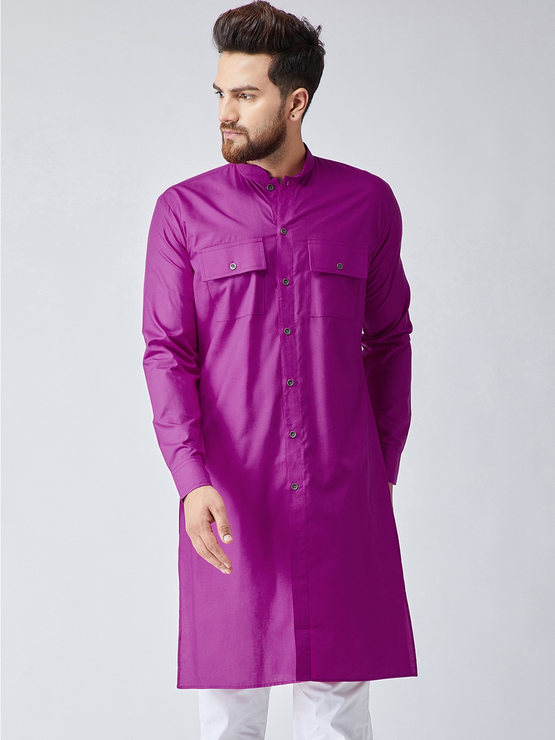 

SOJANYA Men Magenta Solid Pathani Kurta