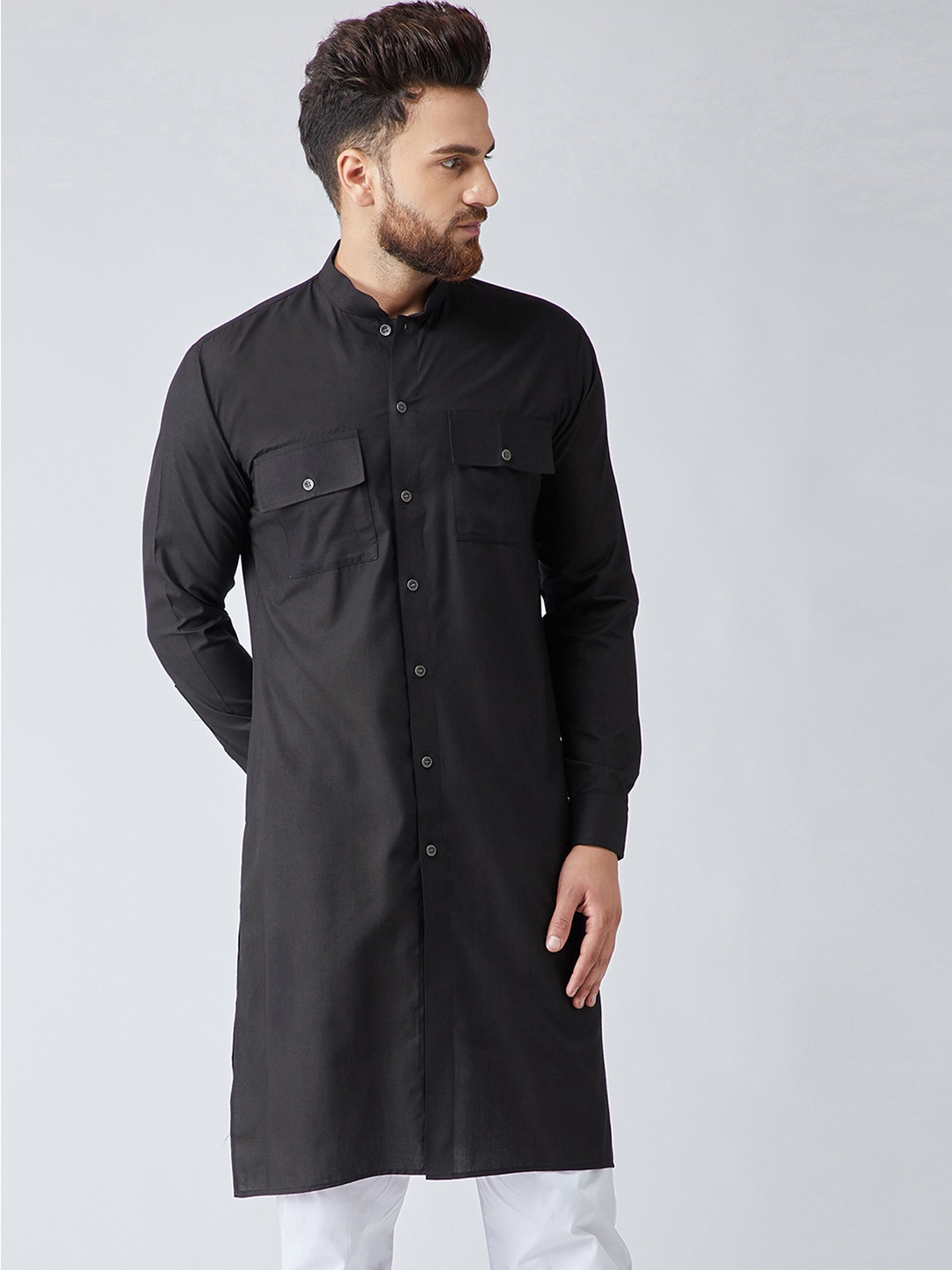 

SOJANYA Men Black Solid Pathani Kurta