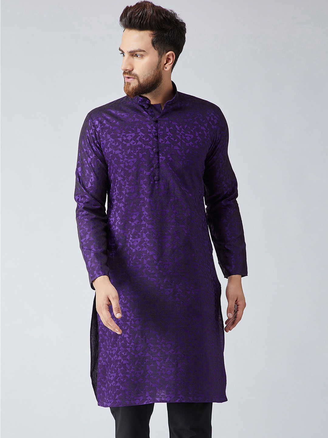 

SOJANYA Men Purple Woven Design Straight Kurta