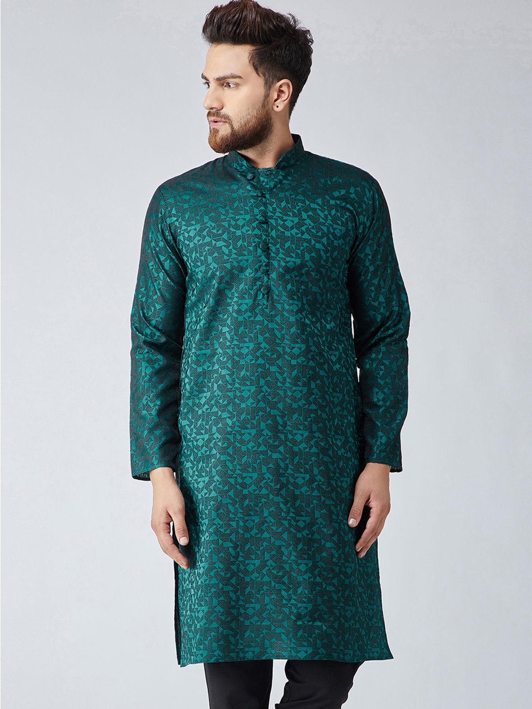 

SOJANYA Men Teal Woven Design Straight Kurta