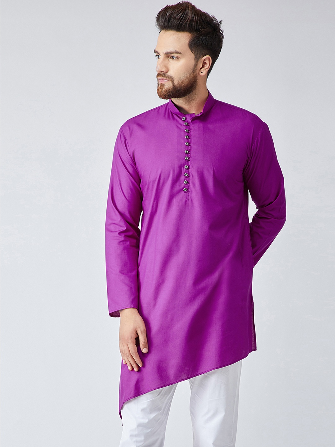

SOJANYA Men Purple Solid Asymmetric Straight Kurta