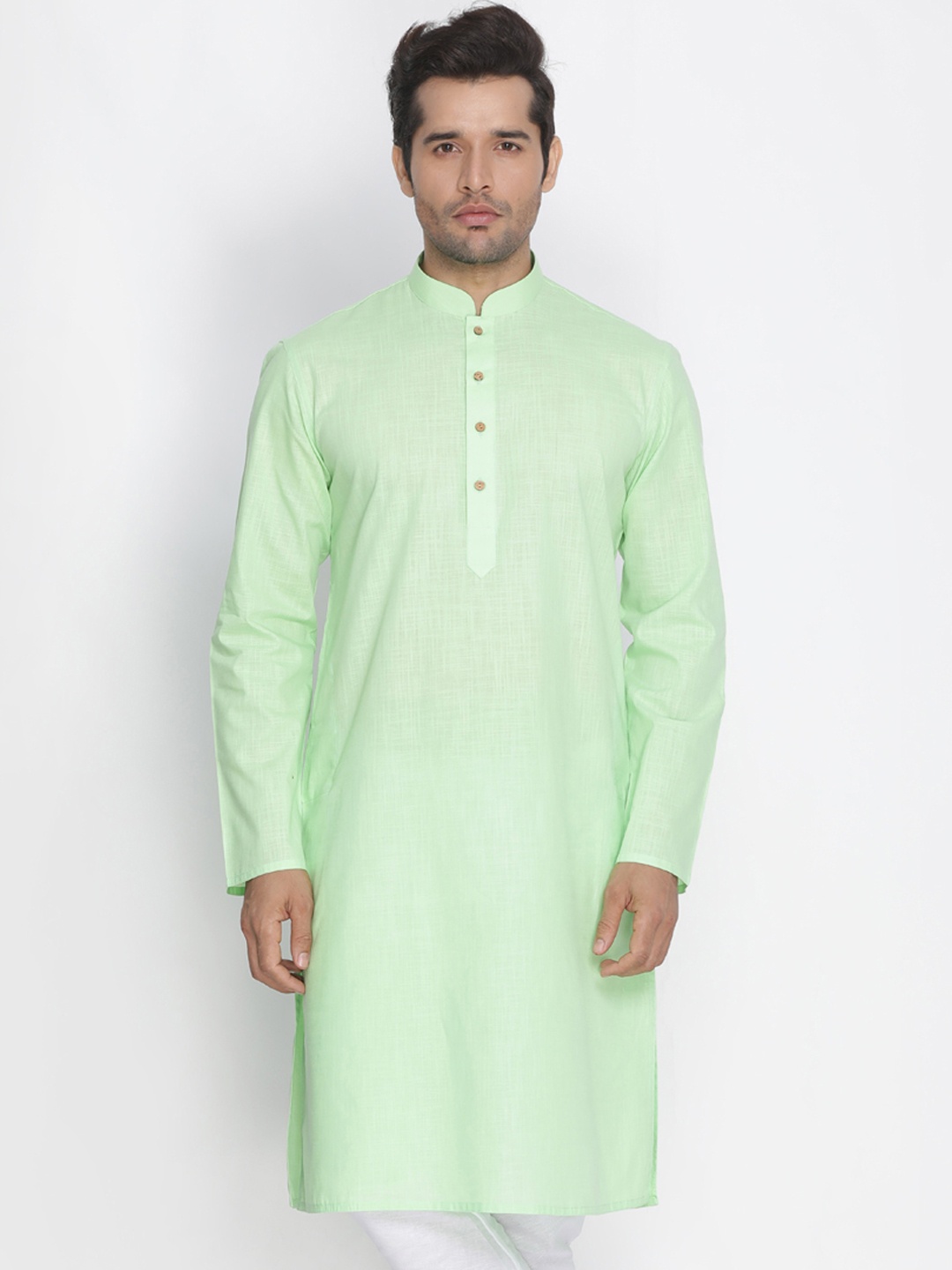 

VASTRAMAY Men Green Solid Straight Kurta
