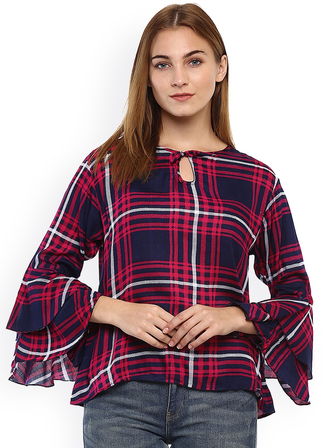 

Mayra Women Navy Blue Checked Top