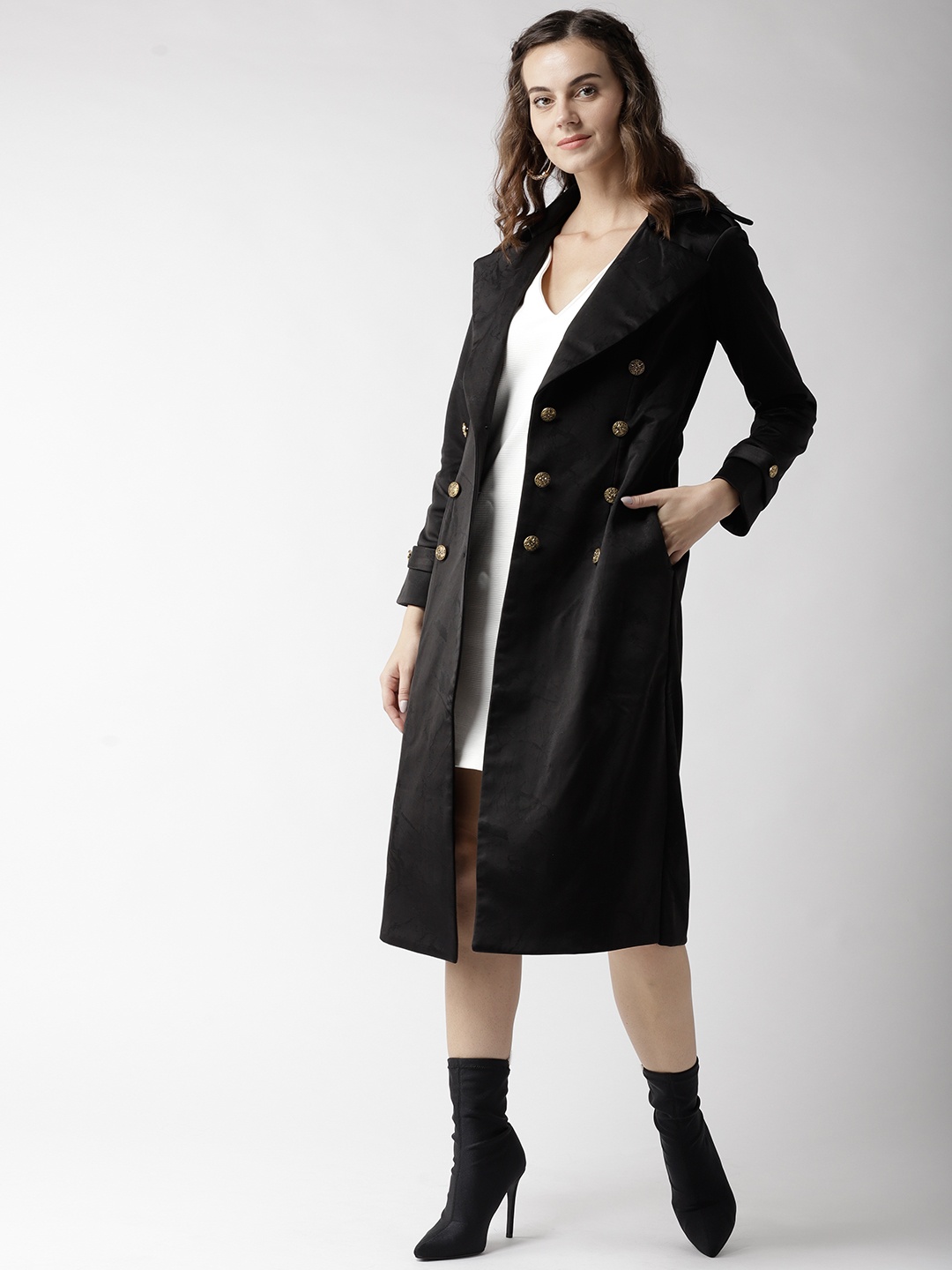 

WoowZerz Women Black Self Design Slim Fit Longline OverCoat
