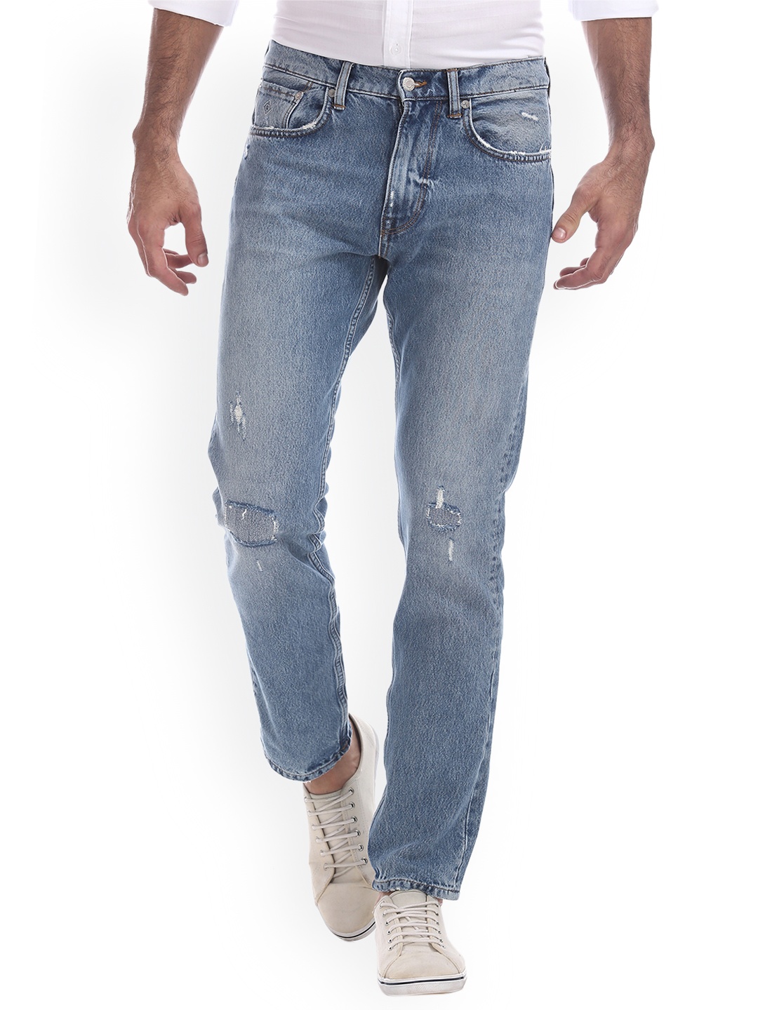 

GANT Men Blue Straight Fit Mid-Rise Low Distress Stretchable Jeans
