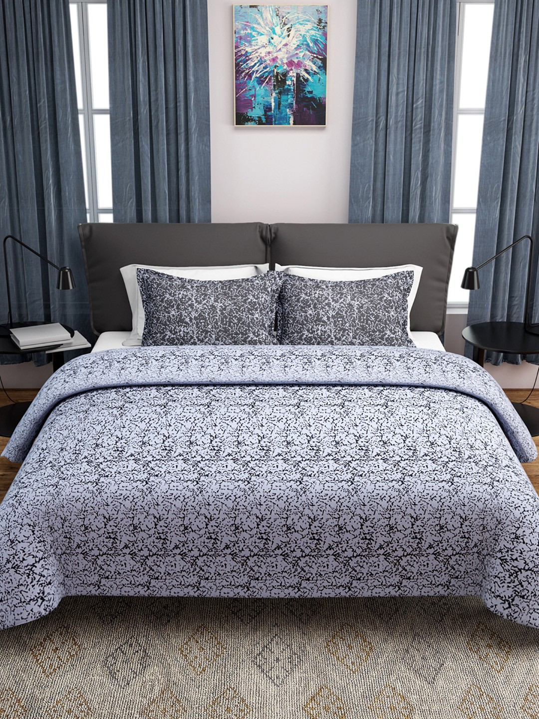 

ROMEE White & Grey Woven Design Double Bed Cover with 2 Pillow Covers