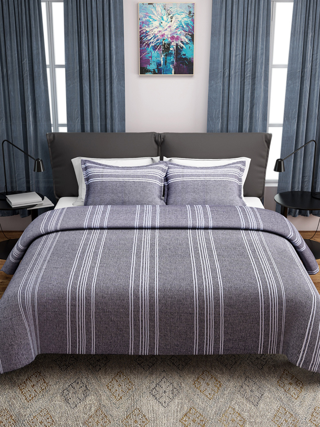 

ROMEE Grey & White Woven Design 150 TC Cotton Bed Cover with 2 Pillow Covers
