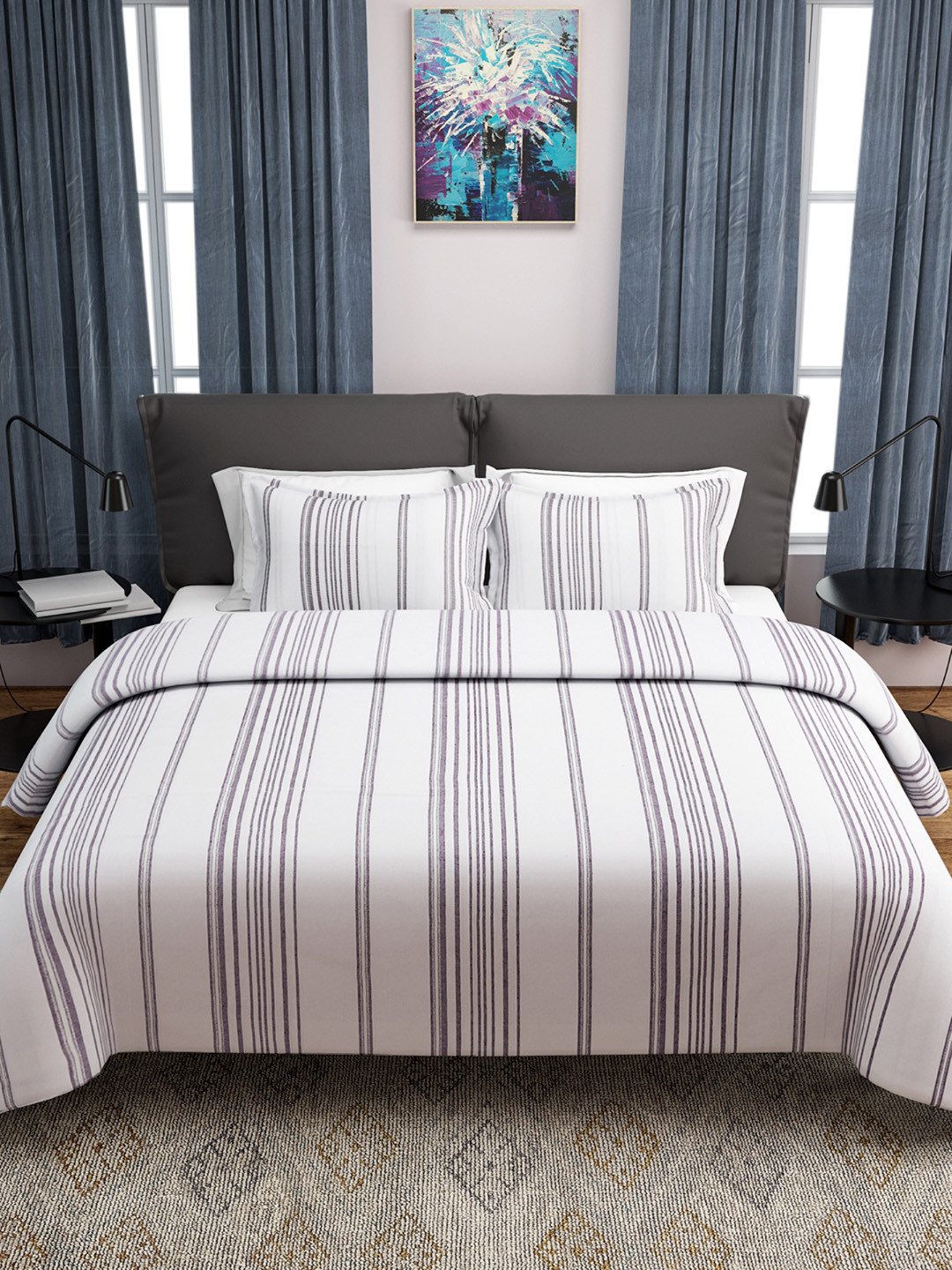 

ROMEE White & Grey Woven Design Double Bed Cover with 2 Pillow Covers