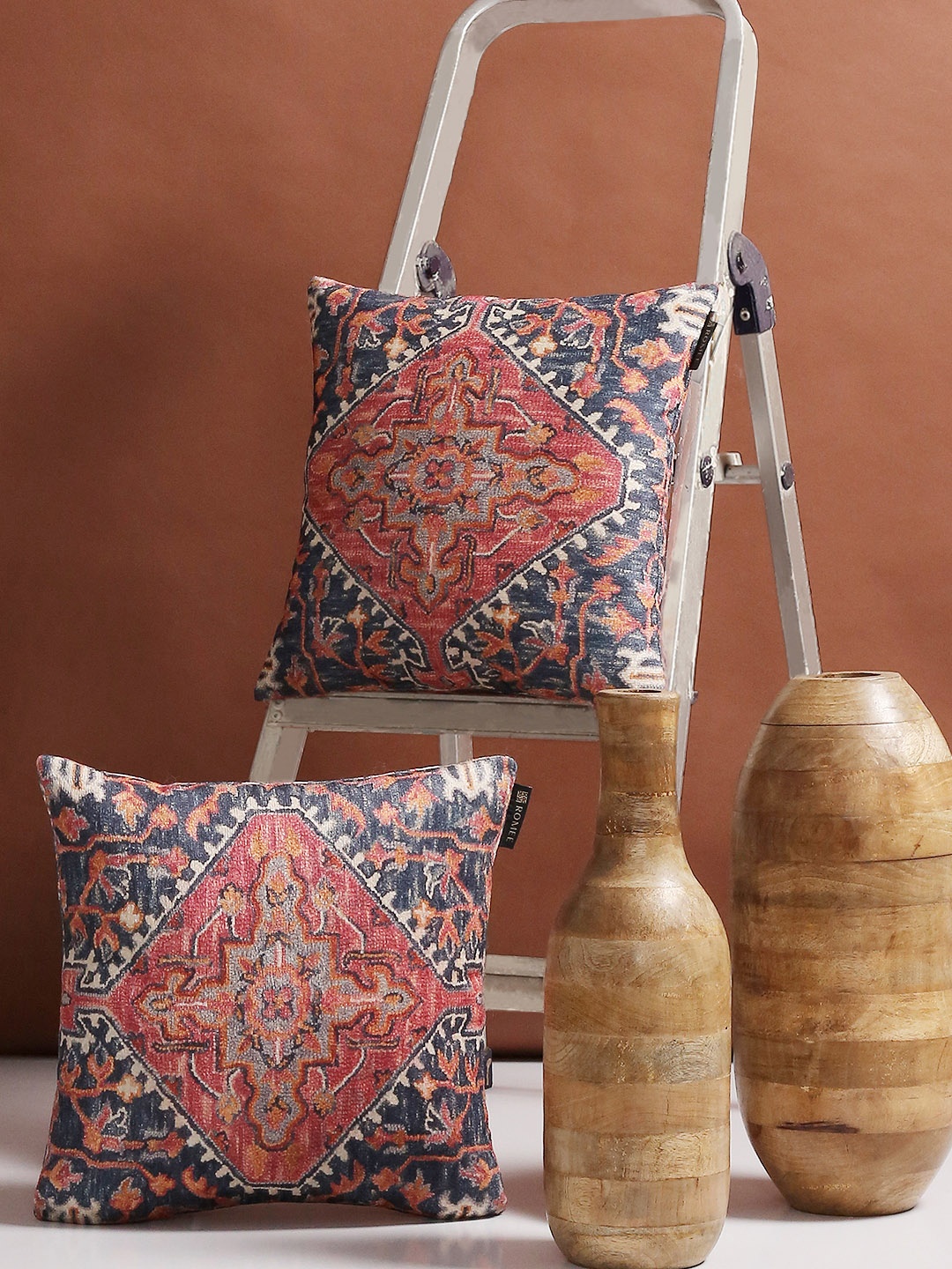 

ROMEE Multicoloured Set of 2 Ethnic Motifs 40.6 cm x 40.6 cm Square Cushion Covers, Multi