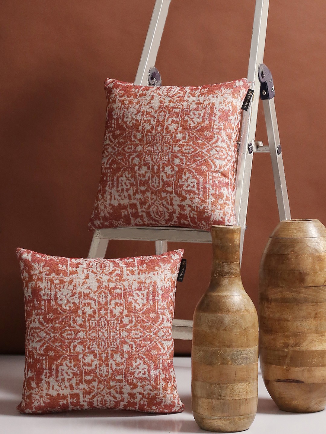 

ROMEE Rust Red Set of 2 Ethnic Motifs 40.6 cm x 40.6 cm Square Cushion Covers