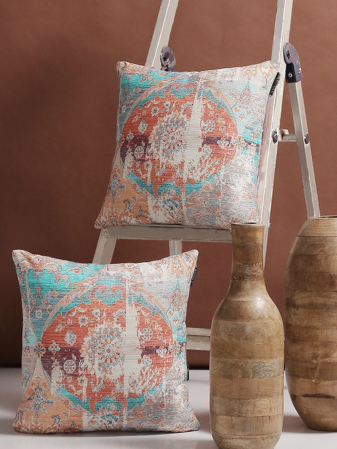 

ROMEE Set of 2 Ethnic Motifs Square Cushion Covers, Multi