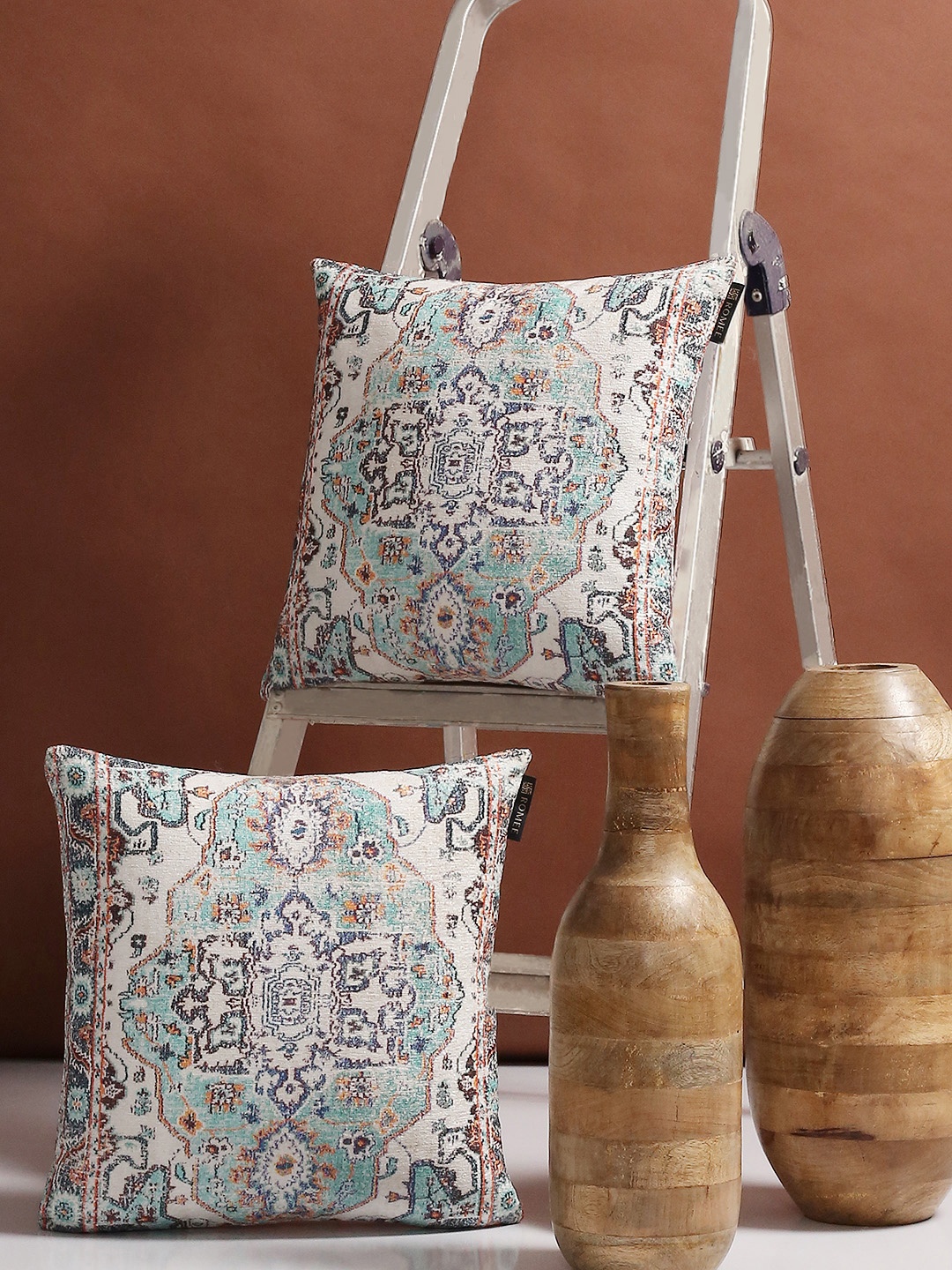 

ROMEE Multicoloured Set of 2 Ethnic Motifs 40.6 cm x 40.6 cm Square Cushion Covers, Multi