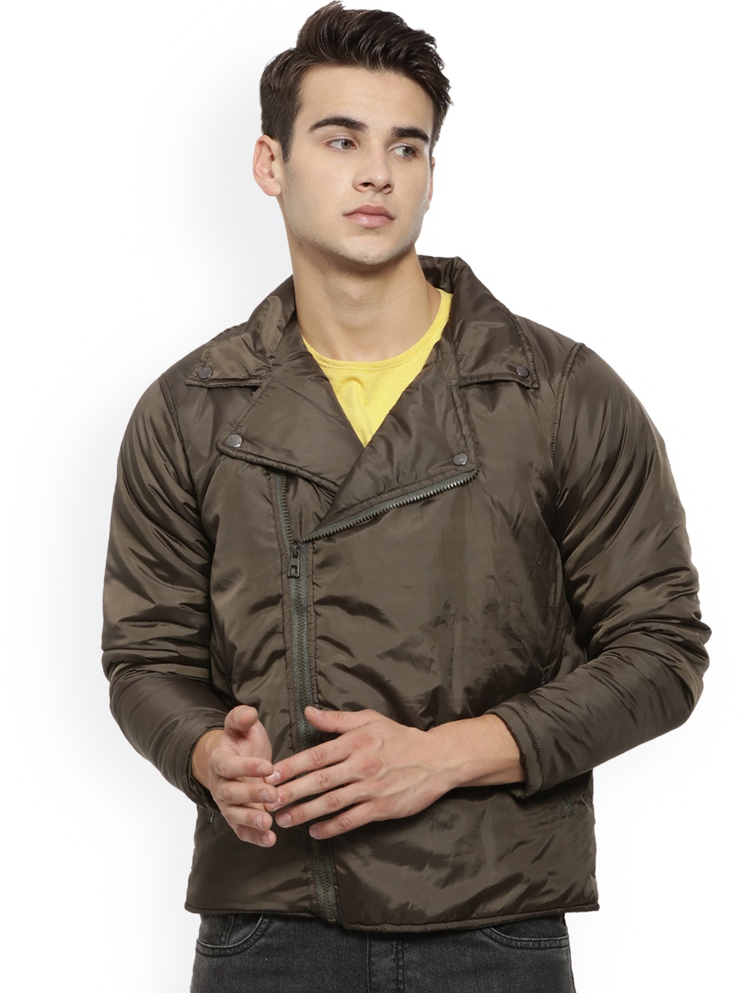 

Campus Sutra Men Olive Brown Solid Padded Jacket
