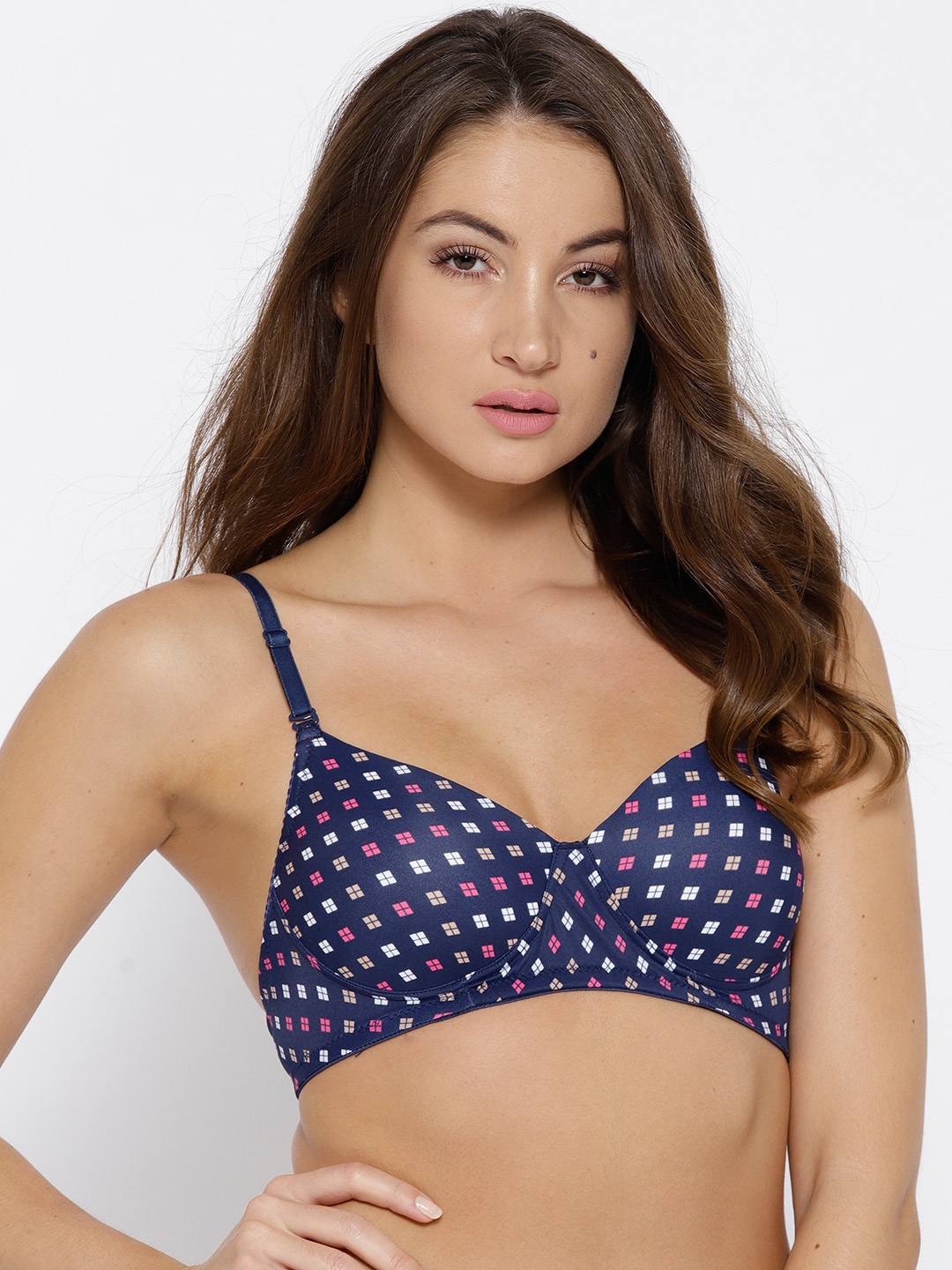 

Clovia Padded Non-Wired Printed Multiway T-Shirt Bra, Navy blue