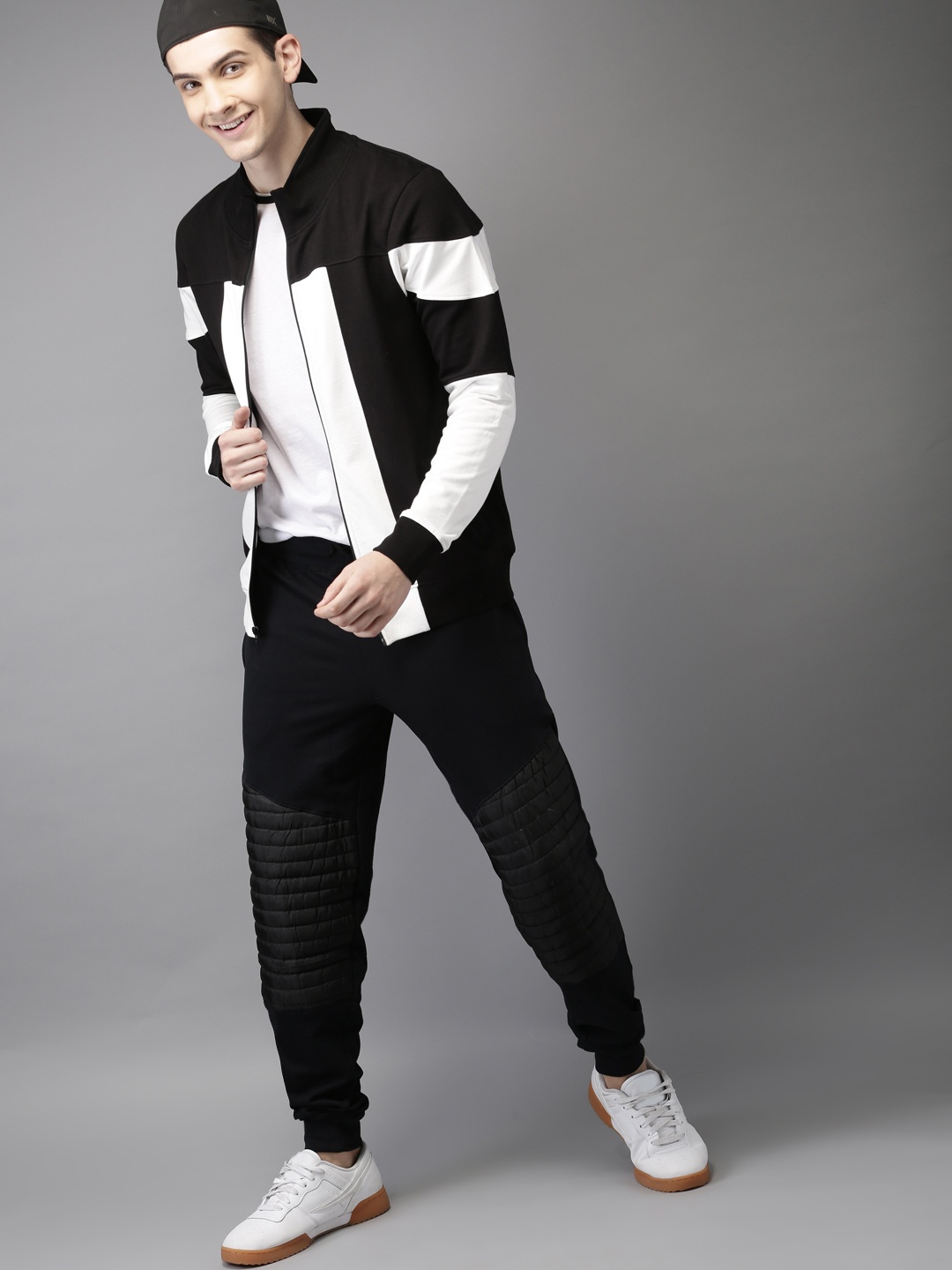 

HERE&NOW Men Black & White Colourblocked Sweatshirt
