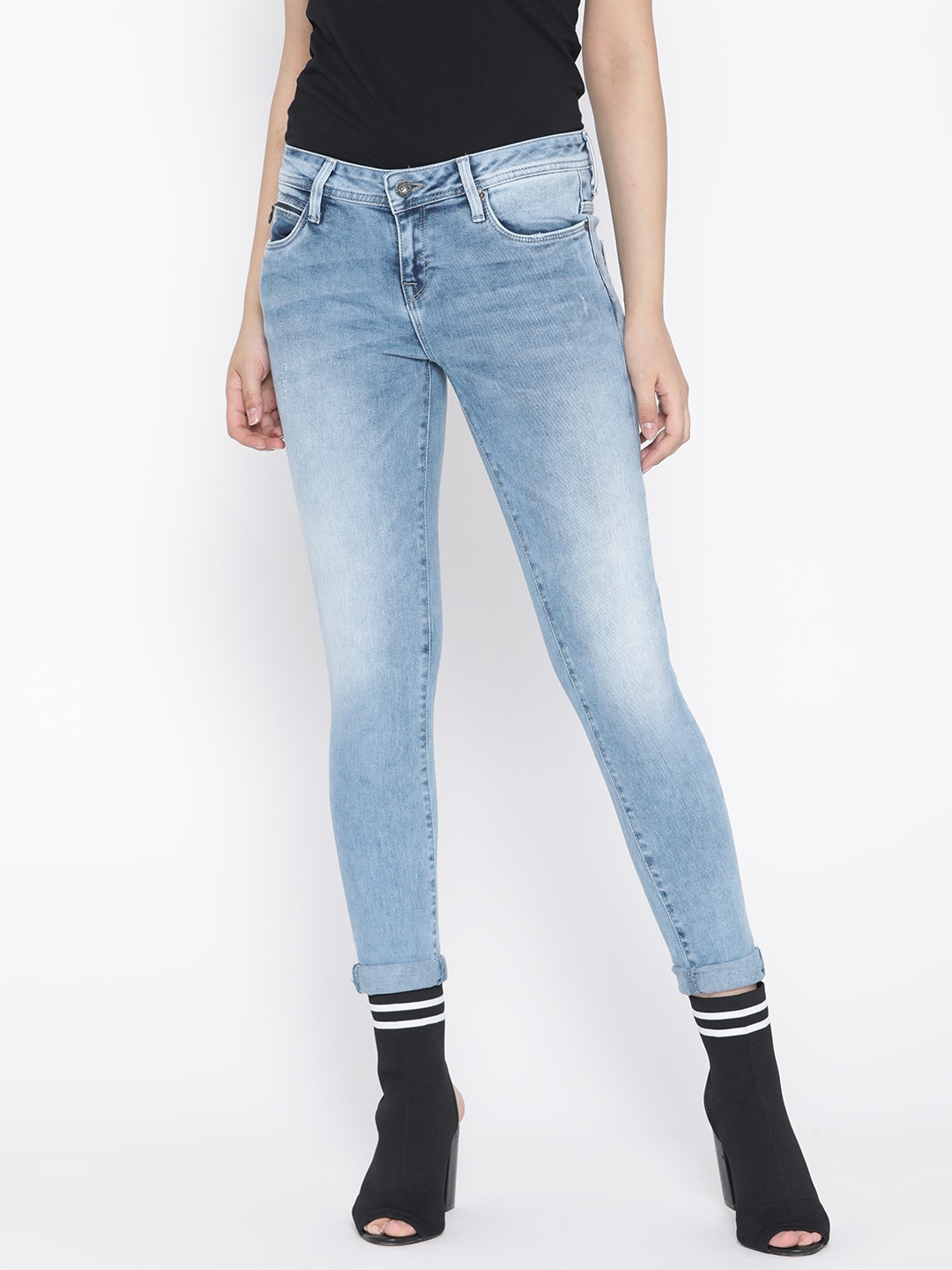 

Pepe Jeans Women Blue Skinny Fit Mid-Rise Low Distress Stretchable Jeans