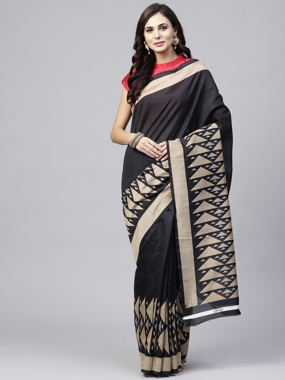 

Saree mall Black & Red Printed Bhagalpuri Saree