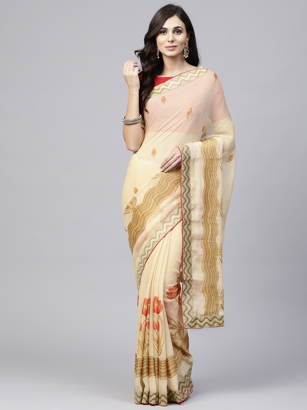 

Saree mall Beige & Red Printed Saree