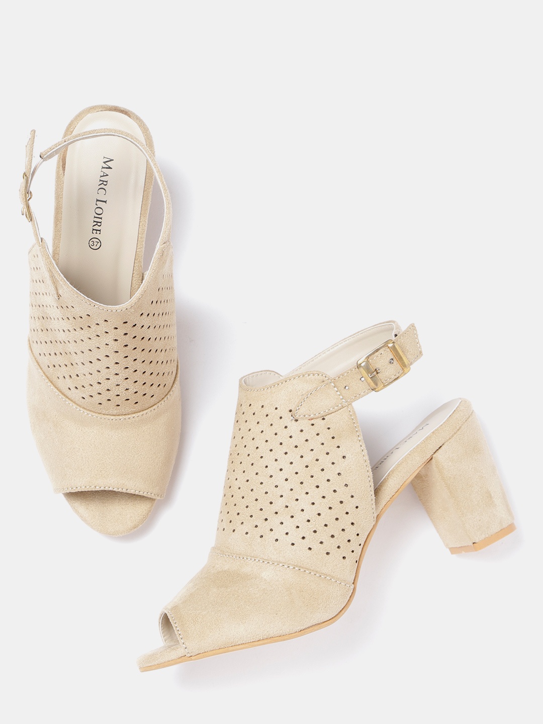 

Marc Loire Women Beige Perforated Heeled Mules