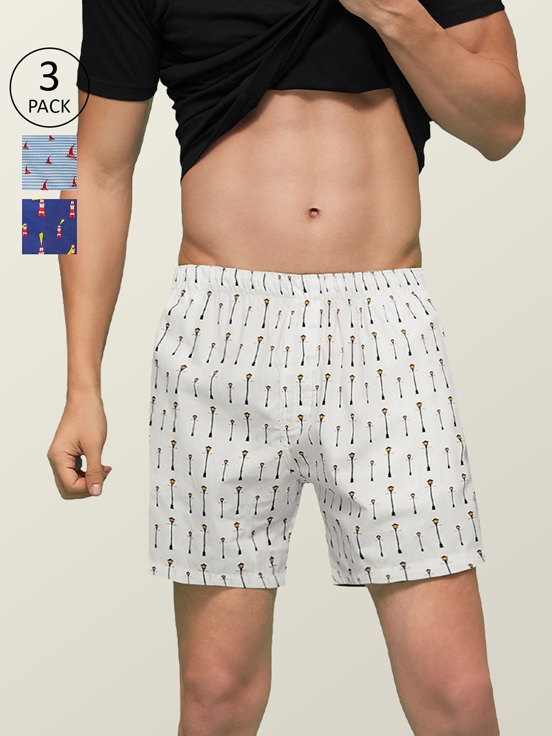

XYXX Men Super Combed Cotton Printed Pack of 3 Remix Boxer XYBOX3PCKN58, White