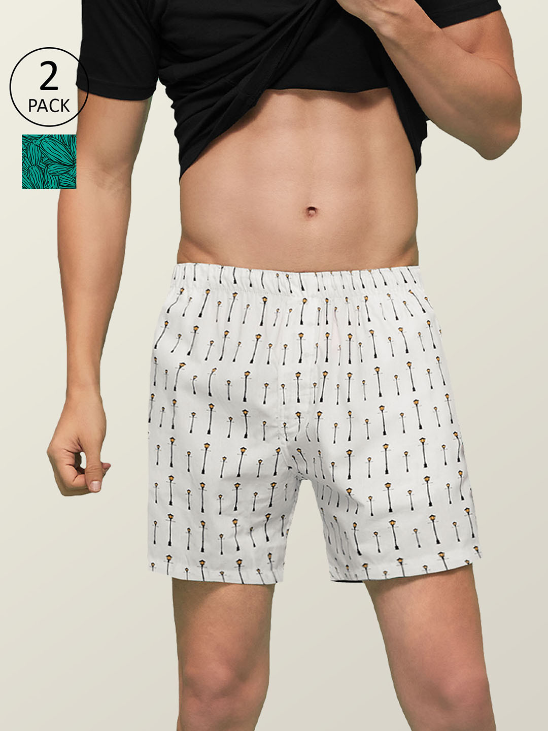 

XYXX Men Printed Pack of 2 Remix Pure Cotton Boxer XYBOX2PCKN80, White