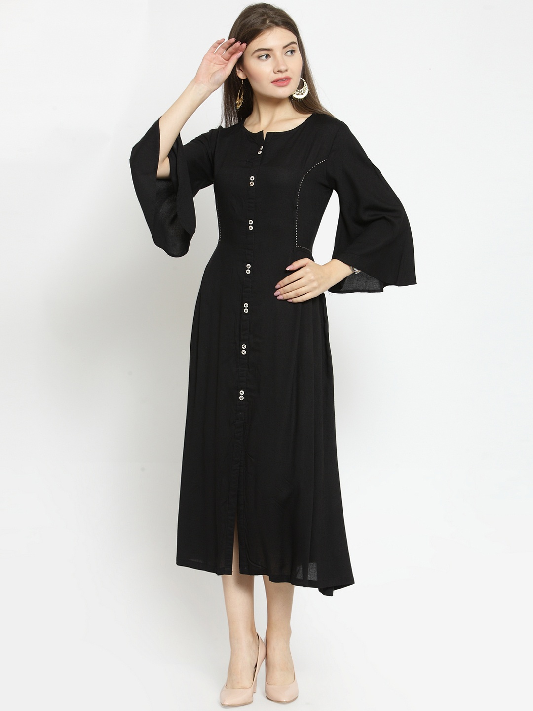 

Kvsfab Women Black Solid A-Line Kurta
