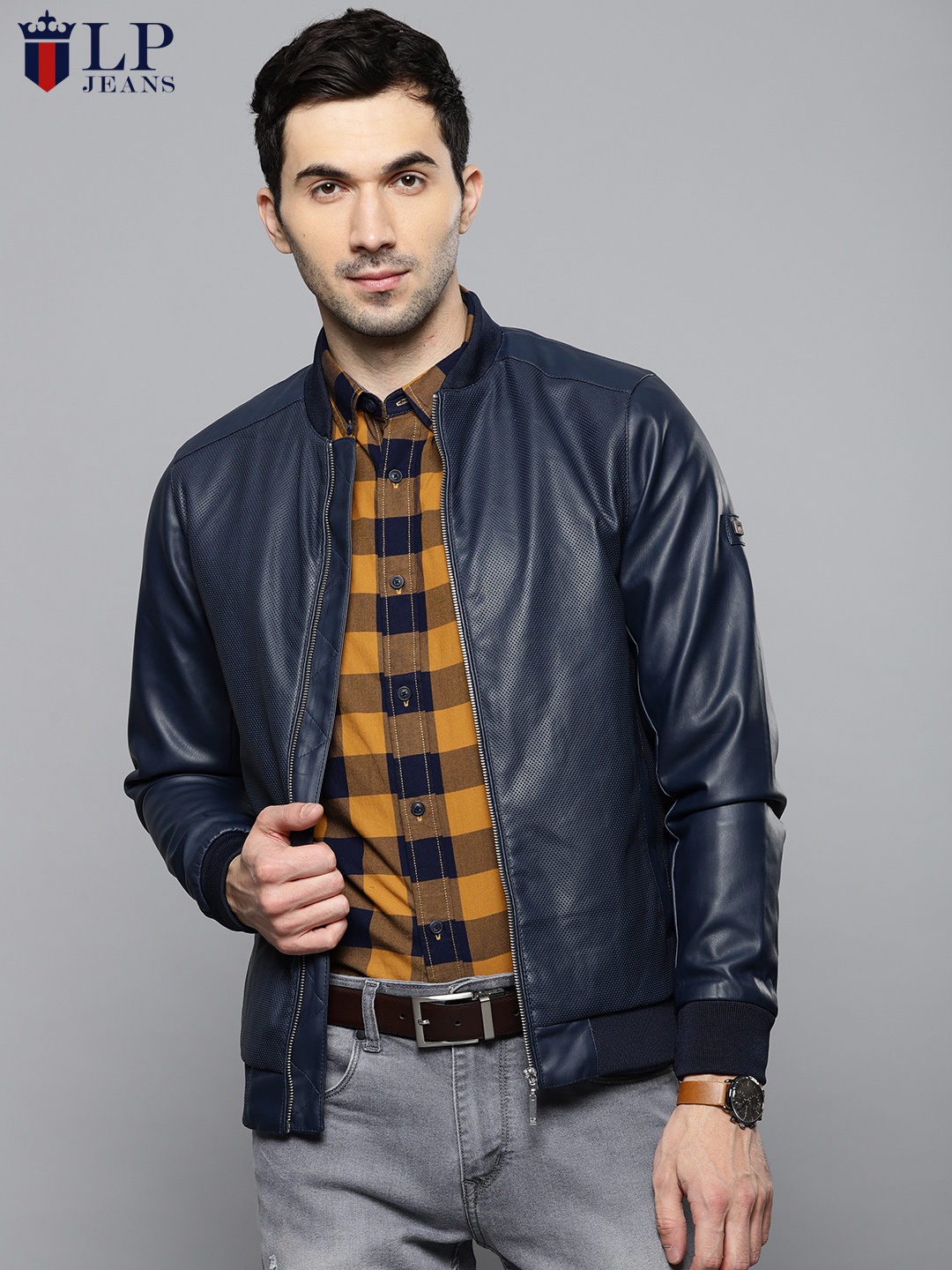 

Louis Philippe Jeans Men Navy Blue Solid Bomber Jacket