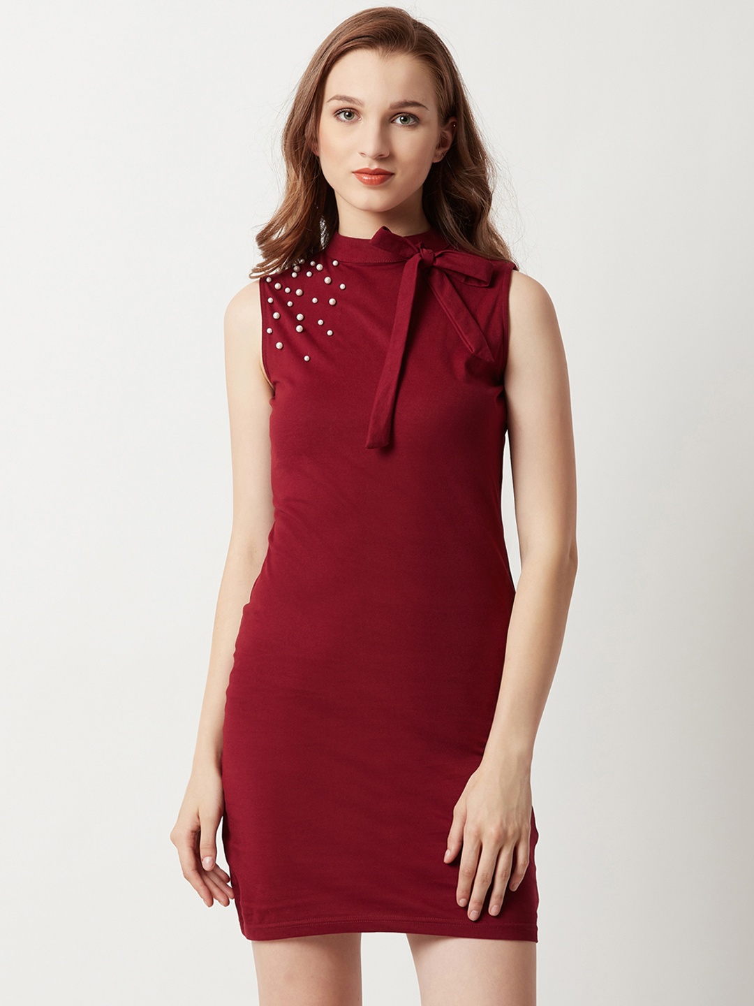 

Miss Chase Women Maroon Embellished Bodycon Dress