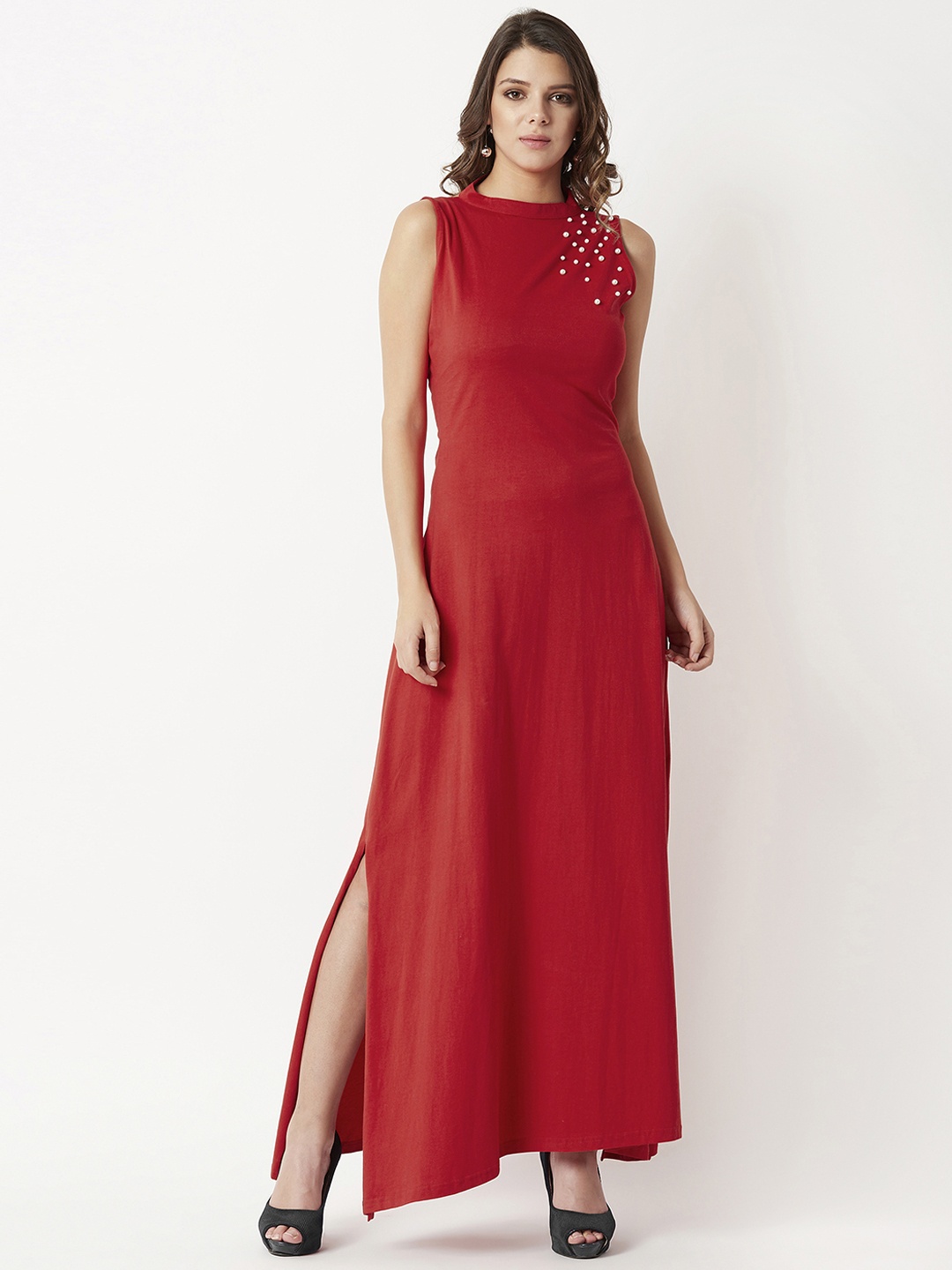 

Miss Chase Women Red Embellished Maxi Dress