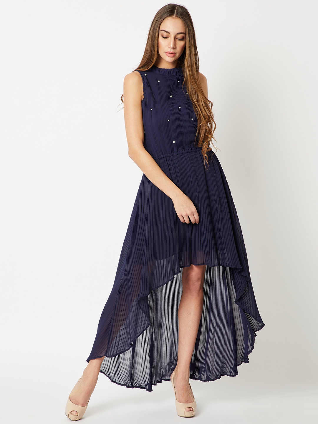 

Miss Chase Women Navy Blue Embellished Fit and Flare Dress
