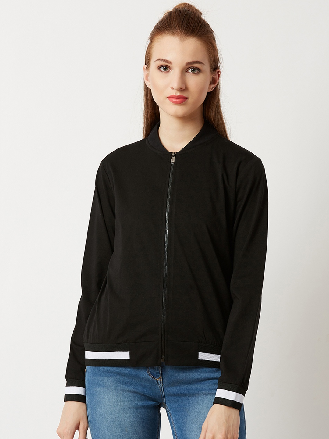 

Miss Chase Women Black Solid Lightweight Bomber