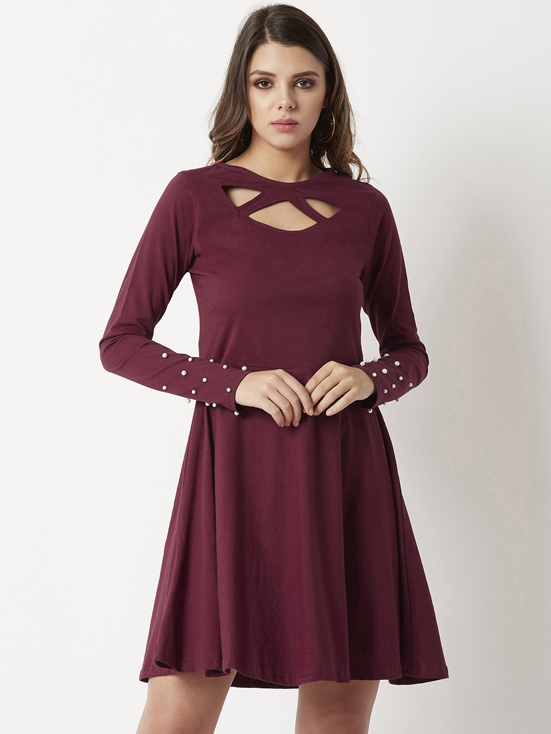 

Miss Chase Women Maroon Embellished Fit and Flare Dress