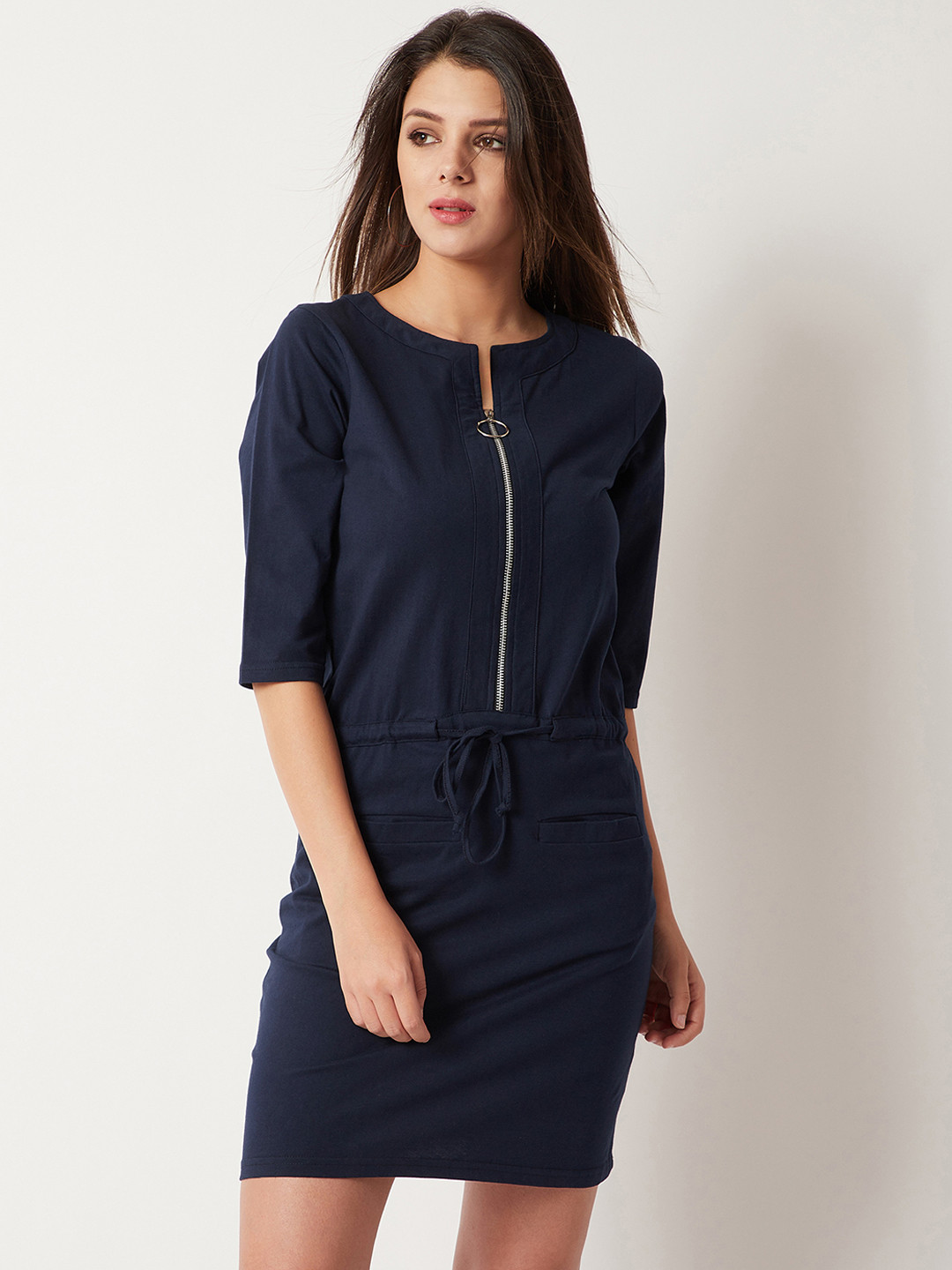 

Miss Chase Women Navy Blue Solid Sheath Dress
