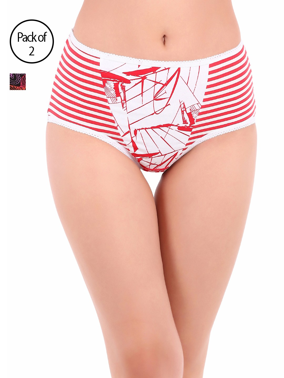 

Clovia Women Pack of 2 Printed Hipster Briefs COMPNC456XL, Red