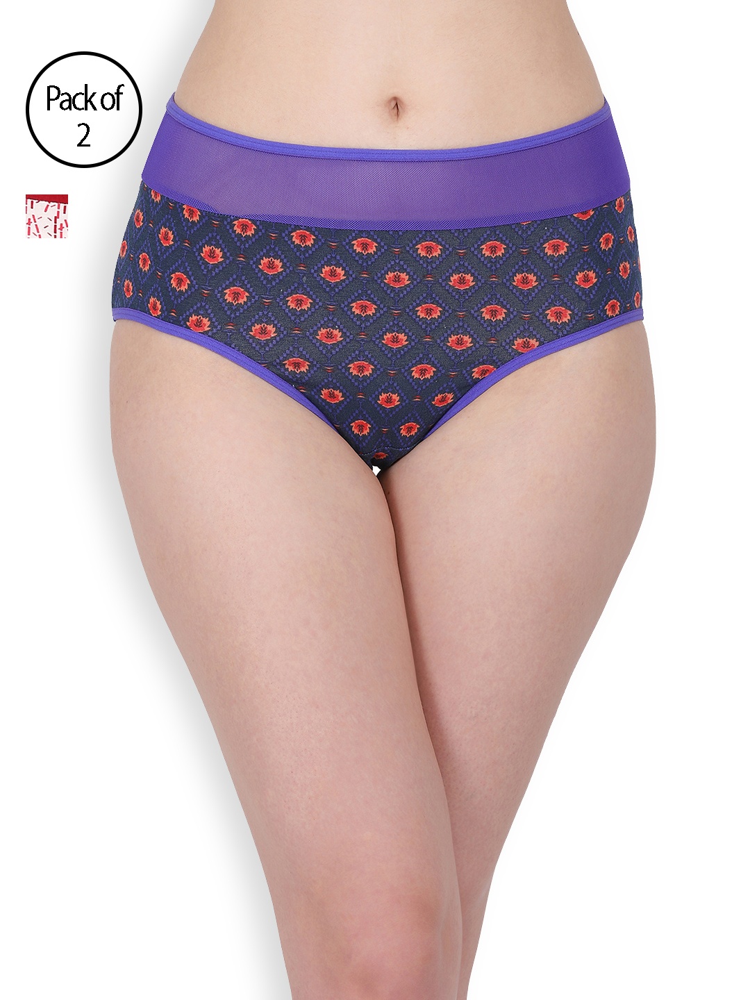 

Clovia Women Pack of 2 Printed Hipster Briefs COMPNC494XL, Purple