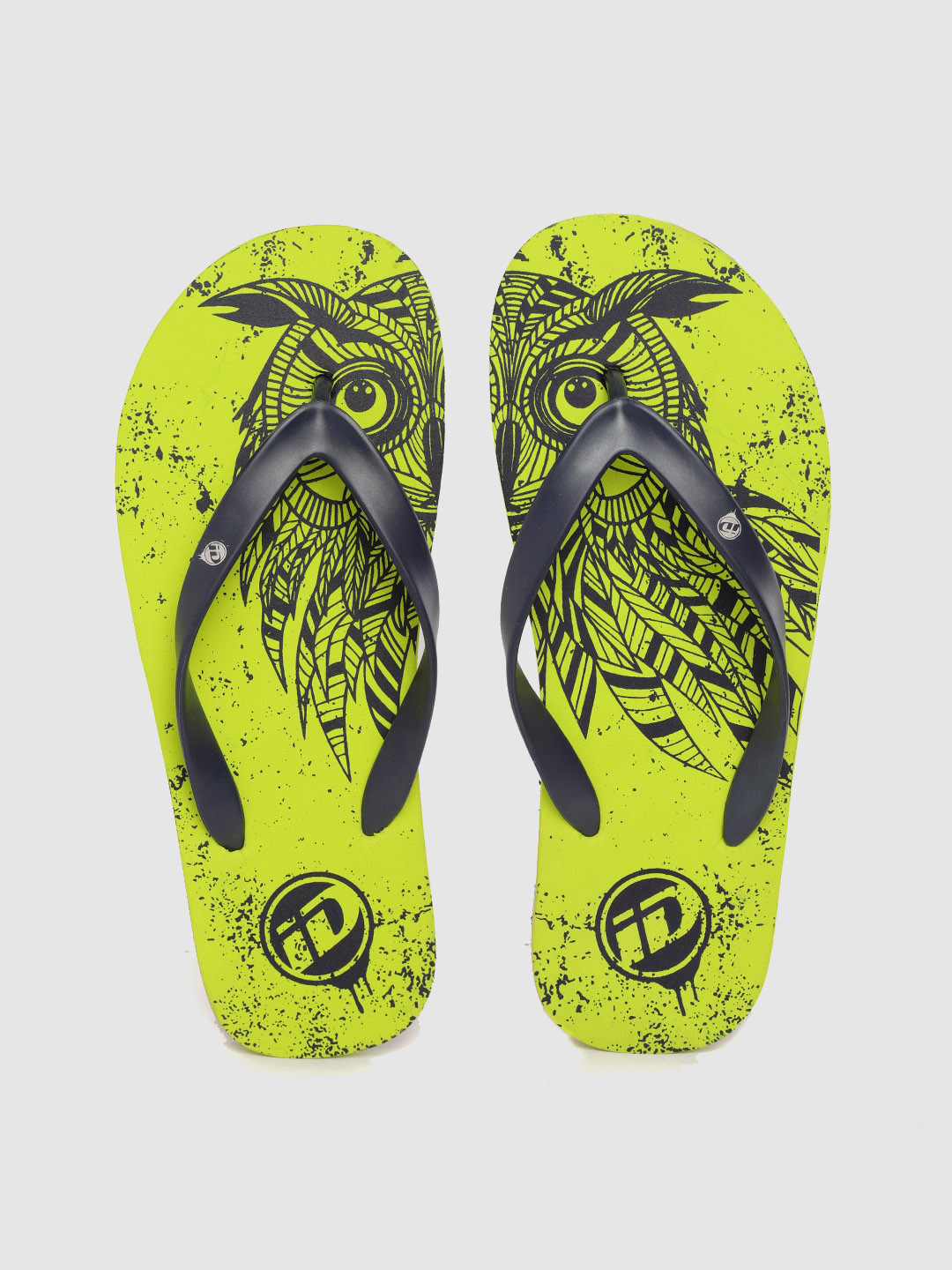 

ID Men Navy Blue & Yellow Printed Rubber Thong Flip-Flops