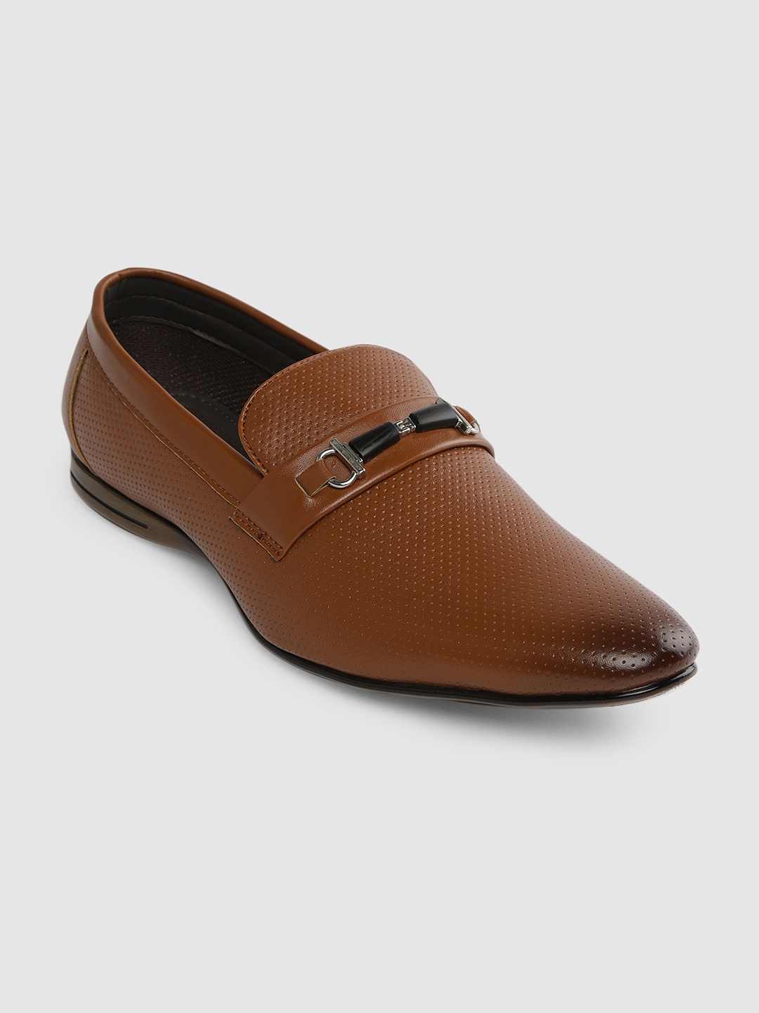 

San Frissco Men Tan-Brown Textured Formal Horsebit Loafers
